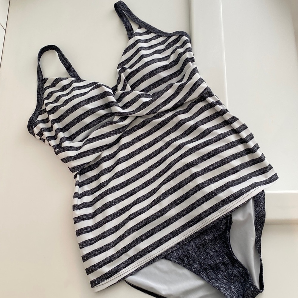 Striped tankini top and bottoms